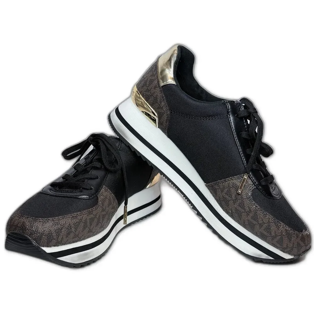 Michael Kors Monique Knit Trainer Running Sneakers Black/Brown Women's Size 7.5M
